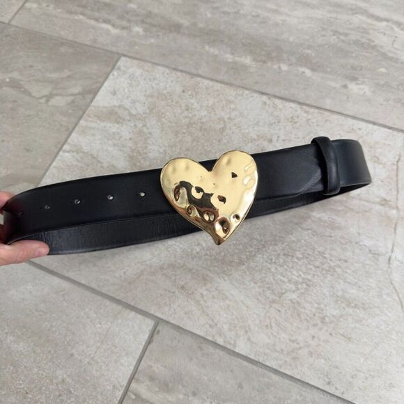 MANGO Gold tone Metal Heart Faux Leather Adjustable Belt NWOT - Sz Small - Picture 2 of 10